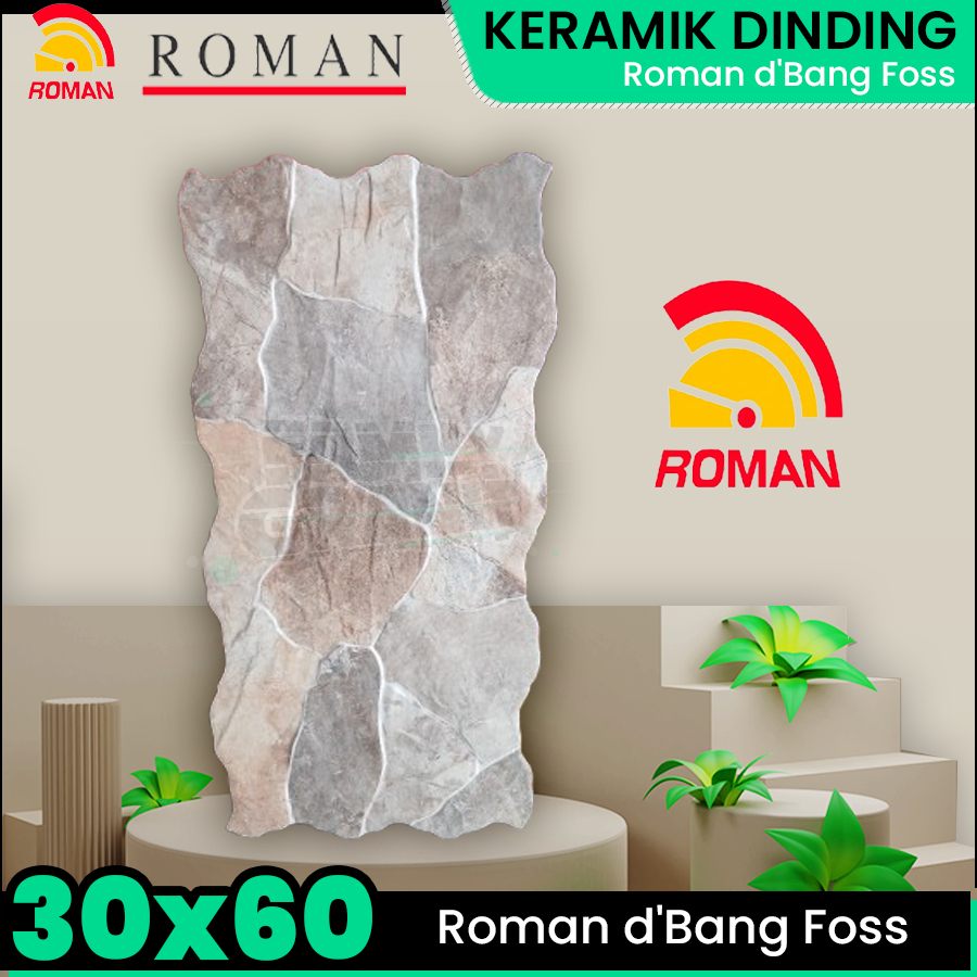 Keramik Dinding 30x60 Roman dBang Foss Motif Batu Alam Interlock Style Kasar Timbul