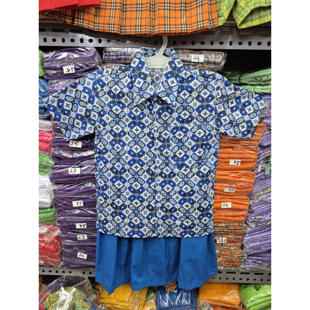 seragam paud/tk..stelan kemeja batik biru lengan pendek