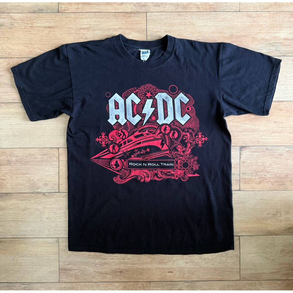 T-Shirt Band ACDC Tour 2008 Size L Anvil Blue