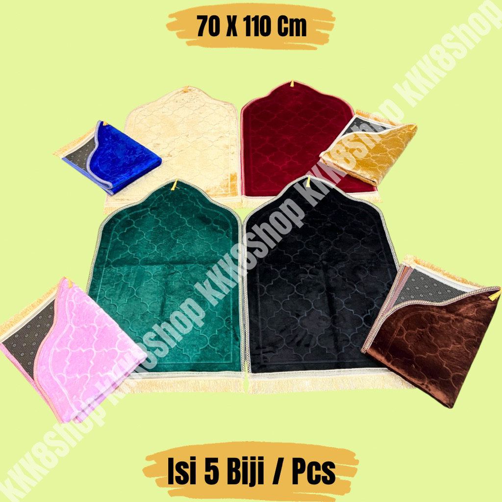 Grosir Isi 5 Biji Sajadah Cutting Kubah Arbain 70 x 110 Cm Besar Premium Kuncir Bulu Anti Slip Tebal