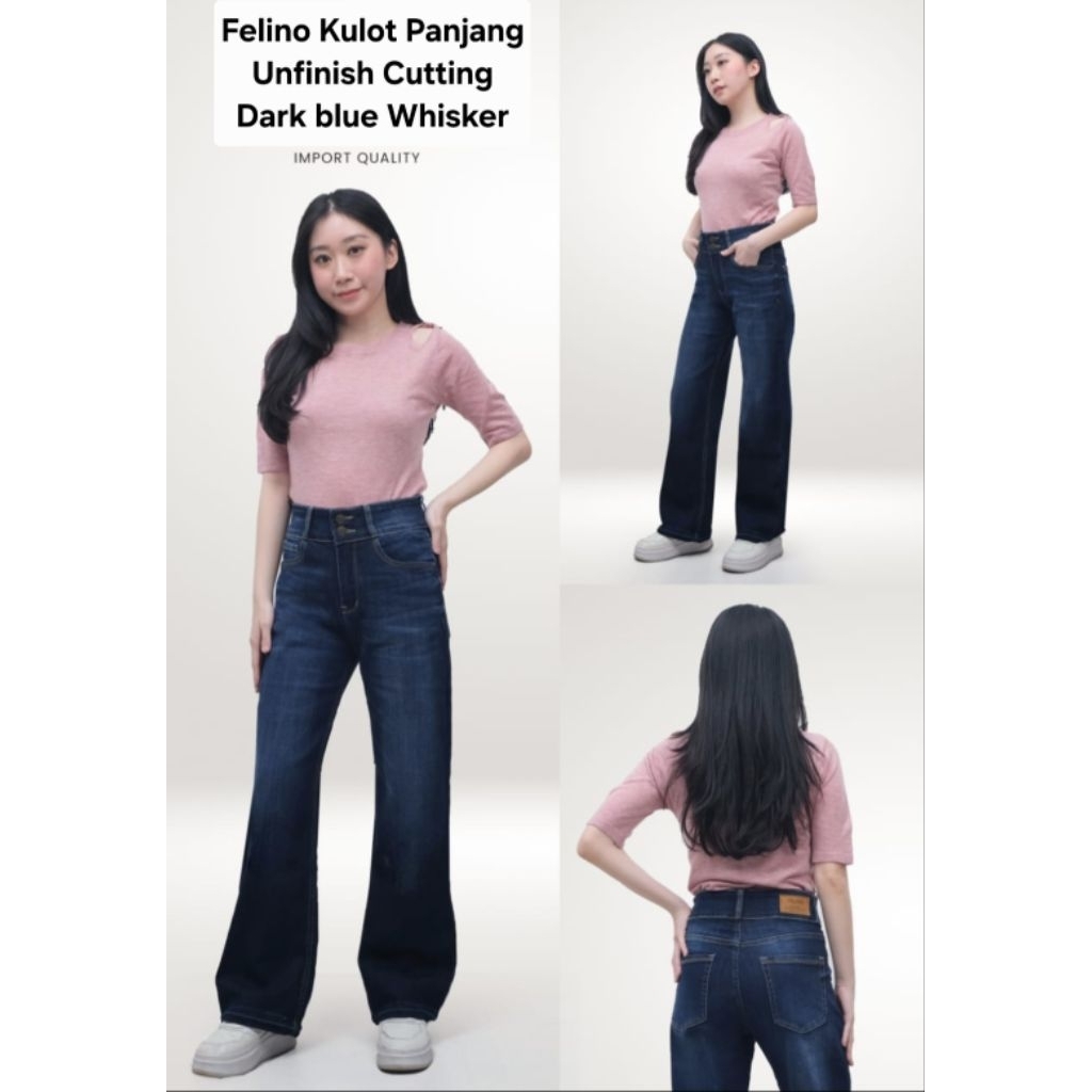 FELINO KULOT PANJANG KANCING DUA UNFINISH CUTTING DARK BLUE WHISKER