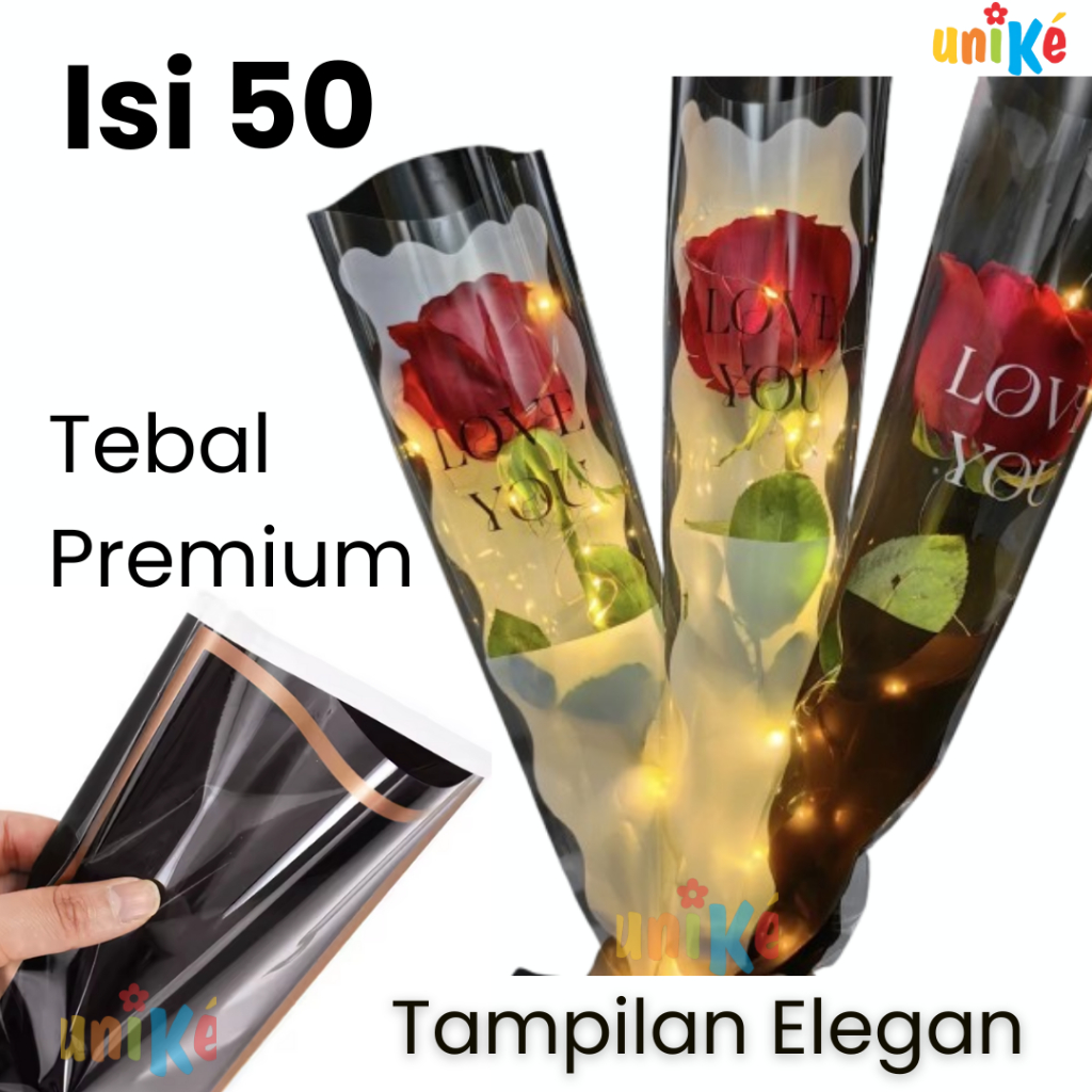 Plastik Buket Bunga 50pcs | Pembungkus Bunga Cellophane Segitiga Florist Wrap Mawar Single Grosir