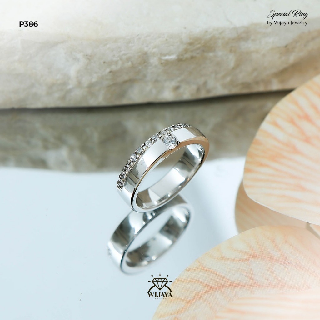 READY STOCK Cincin Kawin Bahan Emas Putih With Zircon Stone Cincin Single Couple Cincin Nikah