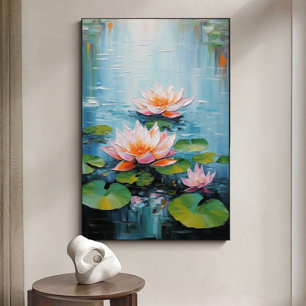 lukisan bunga teratai bertekstur