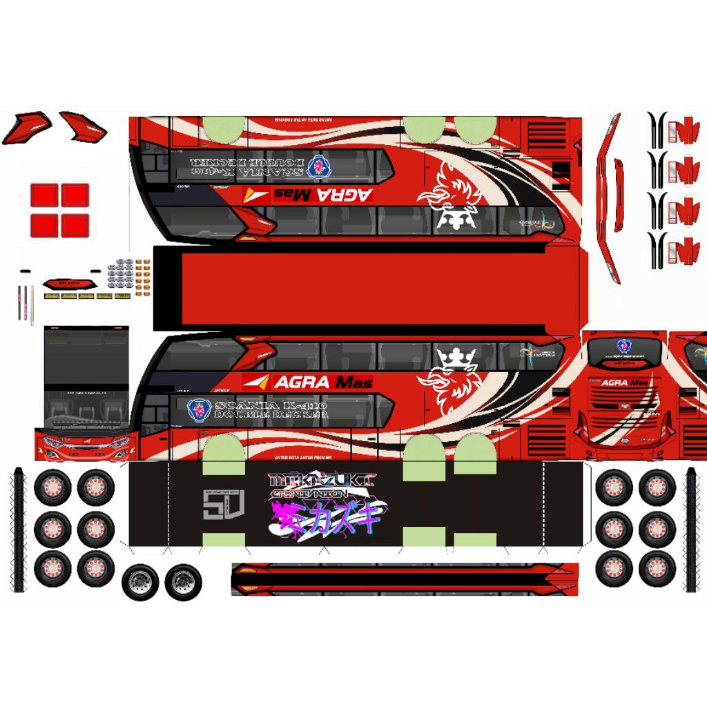 lembaran papercraft bus agra mas sdd lantaran skala 50