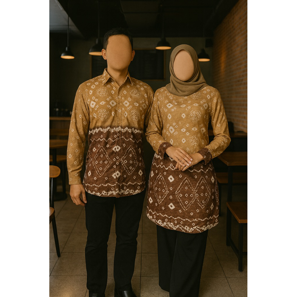 Couple Tunik & Kemeja Cindo Jumputan Palembang | Bahan Dolby Printing
