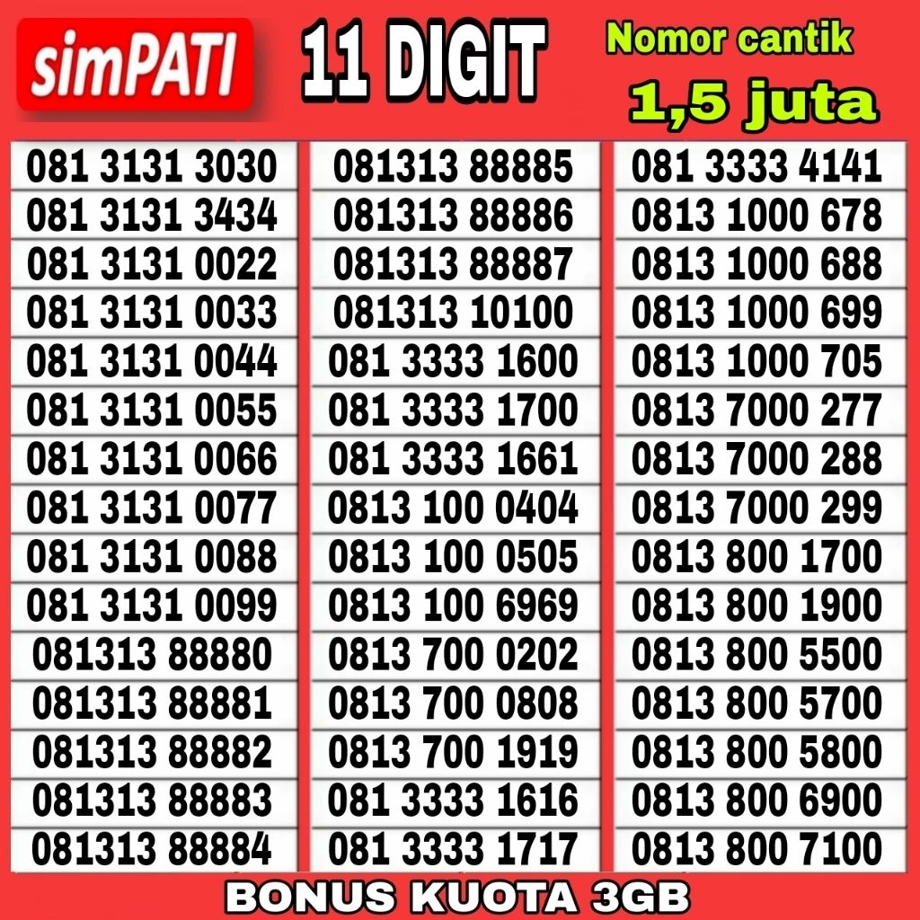 nomor cantik kartu perdana telkomsel 081 3131 3030