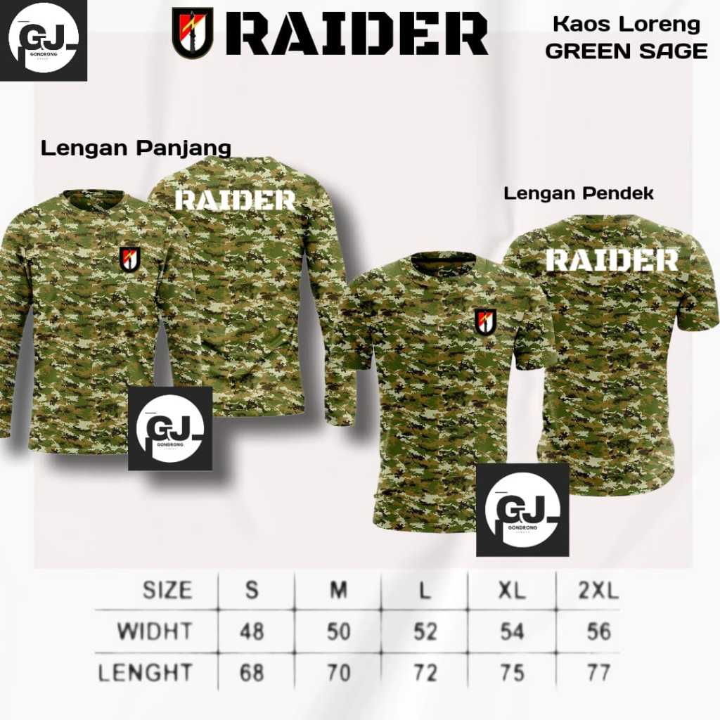 KAOS LORENG SAGE GREEN RAIDER TERBARU / BAJU JERSEY DRYFIT RAIDER LENGAN PANJANG DAN PENDEK