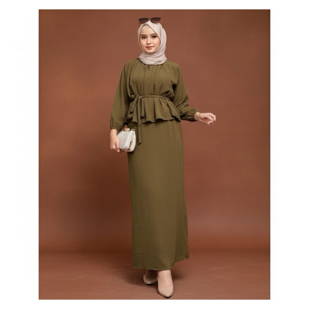 SETELAN CRINKLE WANITA - ONE SET PREMIUM BAJU LENGAN PANJANG ROK PANJANG