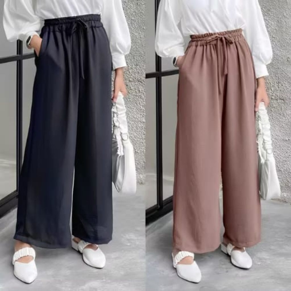 Celana kulot crinkle jumbo XL warna hitam hijau sage mocca Milo cream coksu navy abu tua muda silver