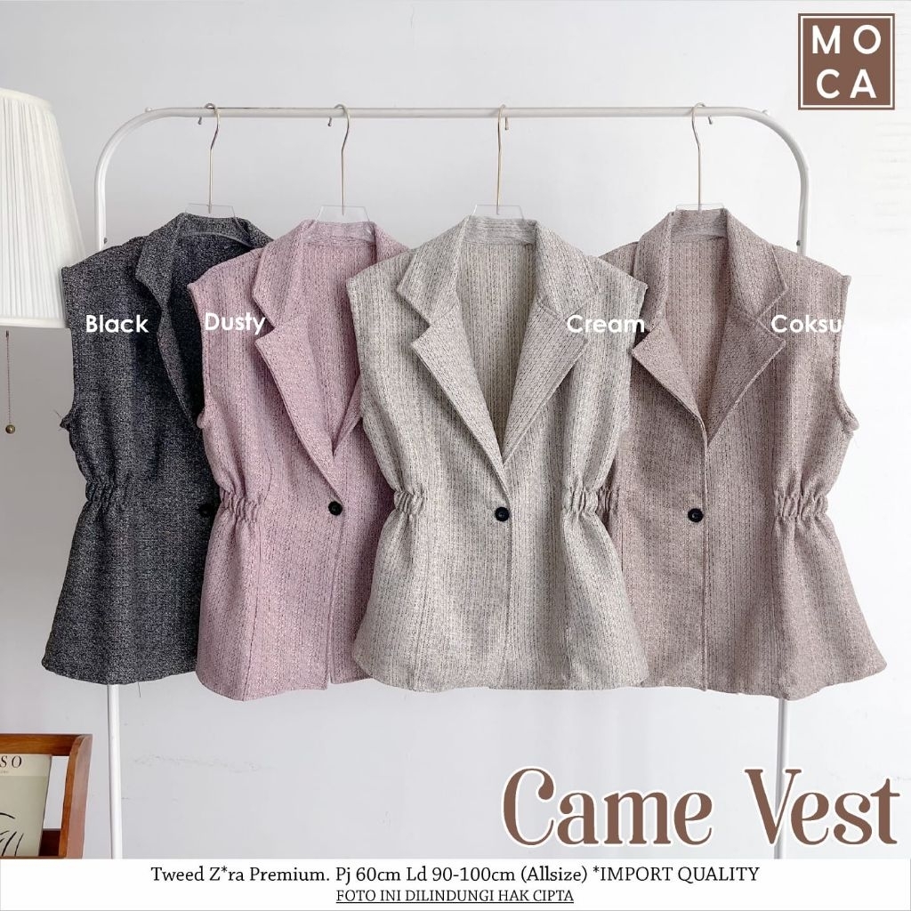 MOCA KOTAK Came Vest Tweed Z*ra Premium Outer Tanpa Lengan Wanita Elegan