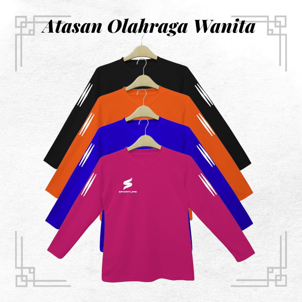 Baju Olahraga Wanita Lengan Panjang | Baju Senam Wanita Muslim Baju Running Aerobic Gym Fitness Jogg
