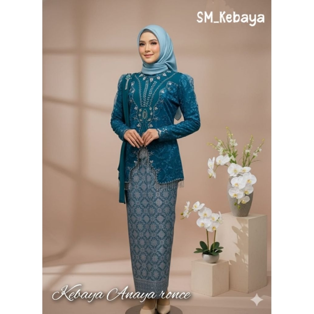 SM Kebaya / Kebaya Anaya Ronce Mewah Setelan Songket / Kebaya Rumbai Payet Emerald / Kebaya Melati S