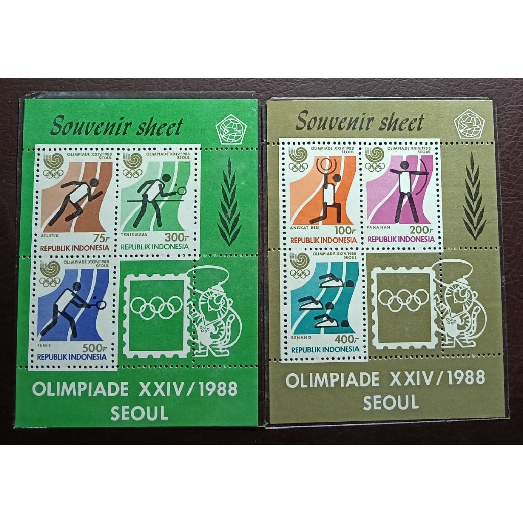 Souvenir Sheet (SS) Prangko Lawas RI Set Lengkap 2 pcs OLIMPIADE XXIV SEOUL 1988