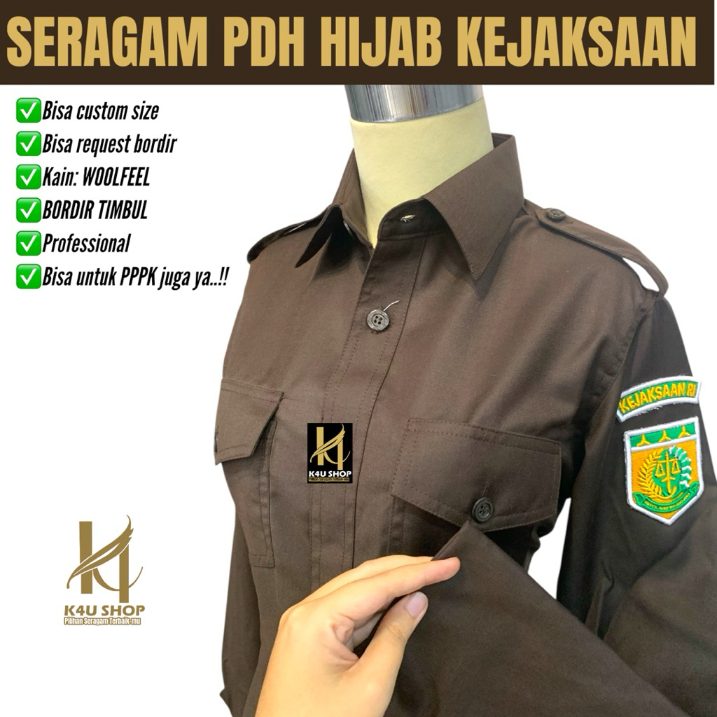 Seragam PDH Kejaksaan (Wanita Hijab) Exclusive Kain Woolfeel FREE Badge