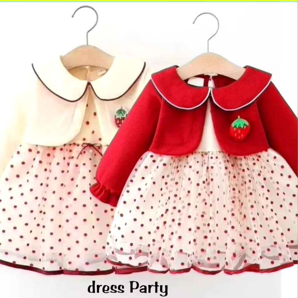 DRESS ANAK PESTA DRESS ANAK PEREMPUAN DRESS IMPORT TiLE POLKADOT STRAWBERY