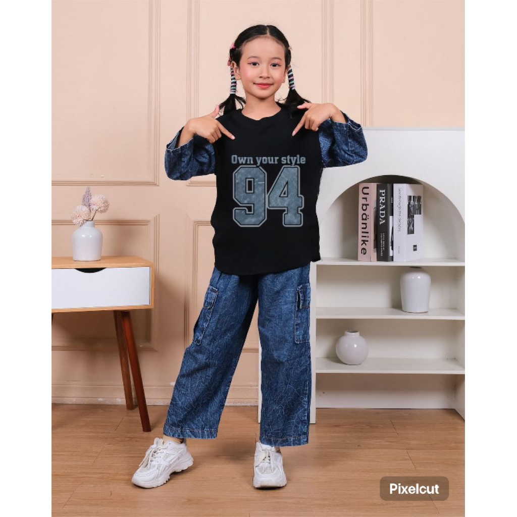 Baju Anak Perempuan Setelan Anak Perempuan Levis Cargo One Set Anak-anak 3 tahun - 14 tahun