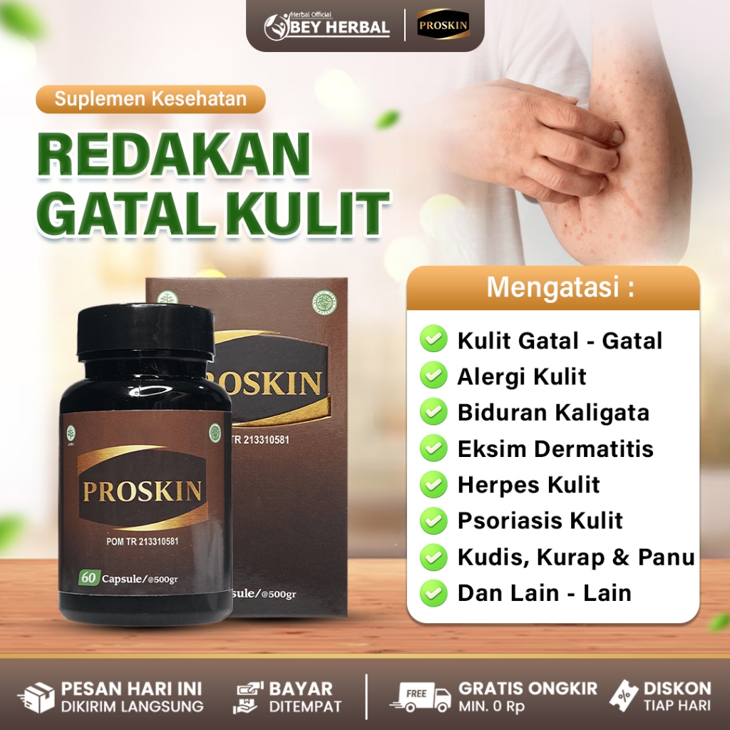 Obat Kulit Gatal Gatal - Ruam Merah - Bintik Merah Gatal - Gatal Alergi Atasi Dengan Proskin Kapsul