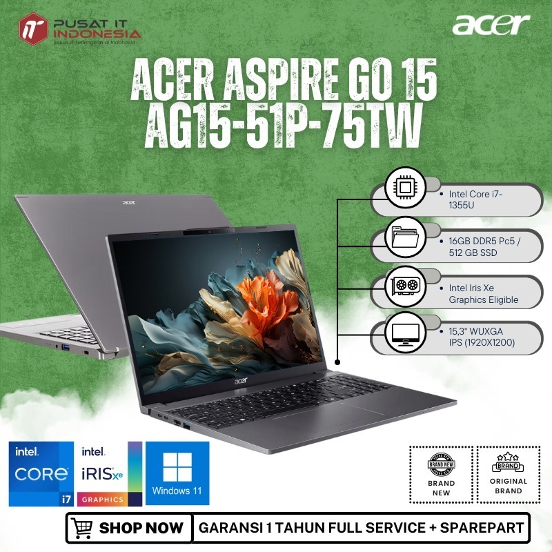 LAPTOP ACER ASPIRE GO 15 INTEL CORE i7 GEN 13 UHD GRAPHICS 15,3" WUXGA IPS RAM 16GB SSD 512GB WINDOW