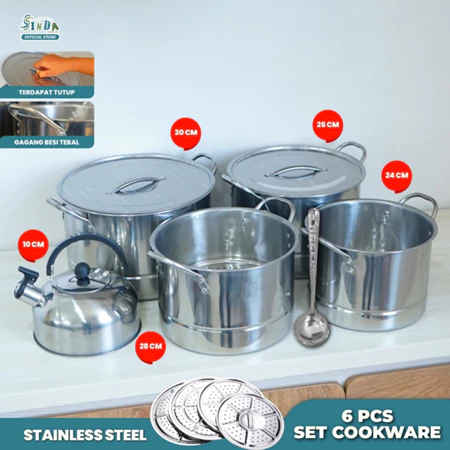 Sinda Panci set Cookware 6PCS Kombinasi Teko Serbaguna Stainless Steel Combination Pot Alat Dapur