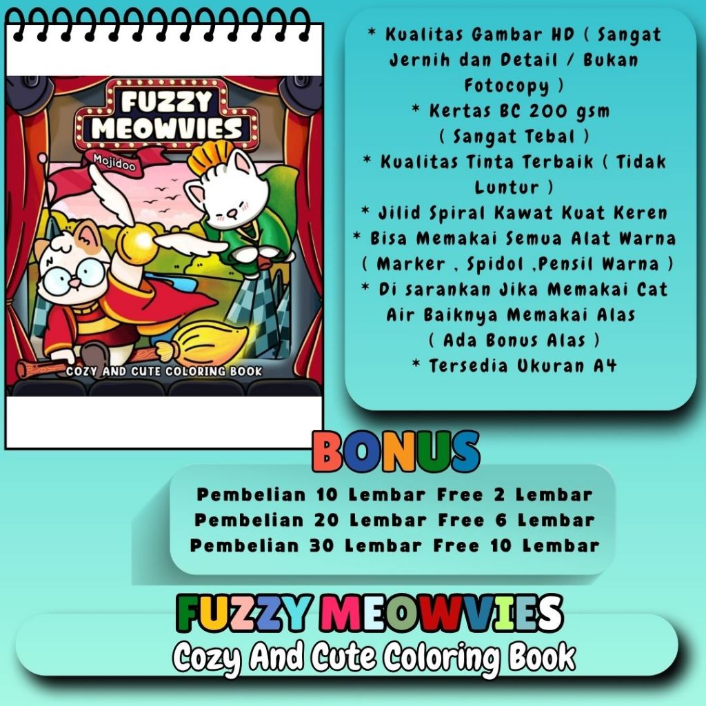FUZZY MEOWVIES Coloring Book For Kids And Adult Buku Mewarnai Sketsa Gambar Bagus Jelas Jernih Sudah