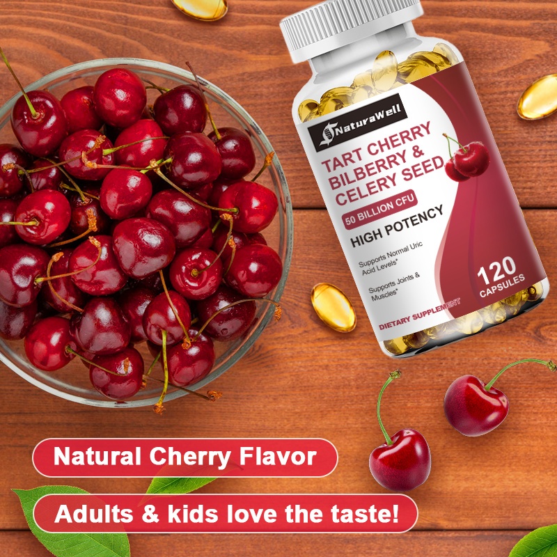 NaturaWell Tart Cherry Bilberry Celery Seed Capsules: 120 capsules, 50 billion CFU + triple botanica