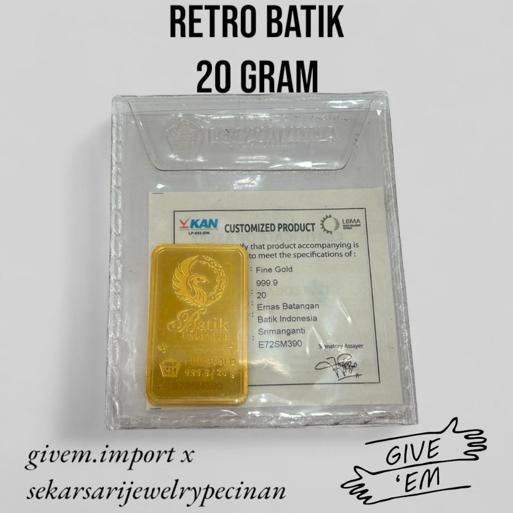 Logam Mulia Emas Antam Batik Indonesia SriManganti Limited Edition 20 gram Tanpa Box
