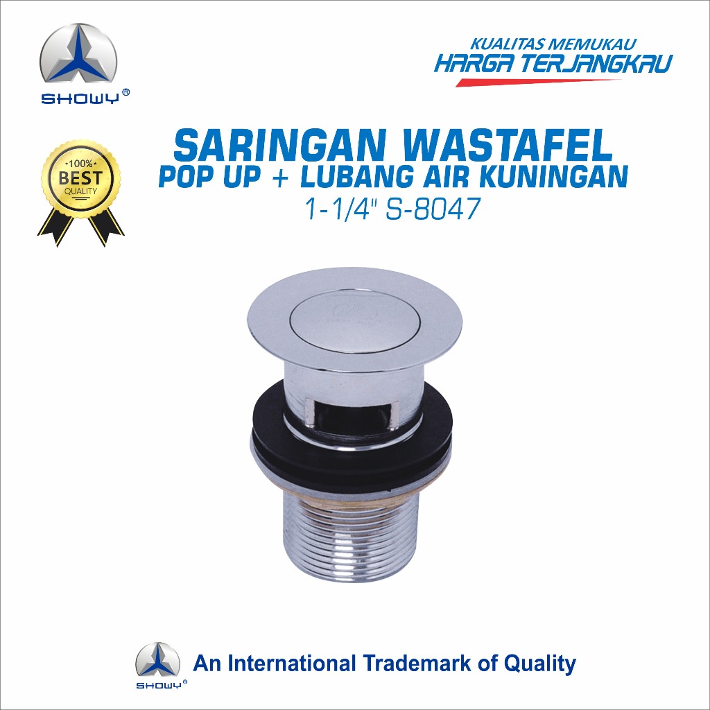SHOWY Afur Saringan Wastafel  Pop Up + Lubang Air Kuningan 1-1/4" S-8047