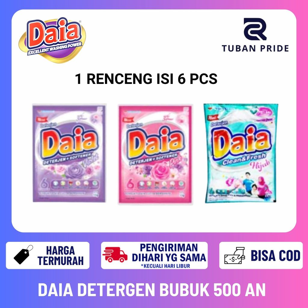 [TP] 1 RENCENG ISI 6 PCS  Daia Detergent Renceng 500an Sachet 23 gr Eceran Per Renteng 6 Daia + Soft