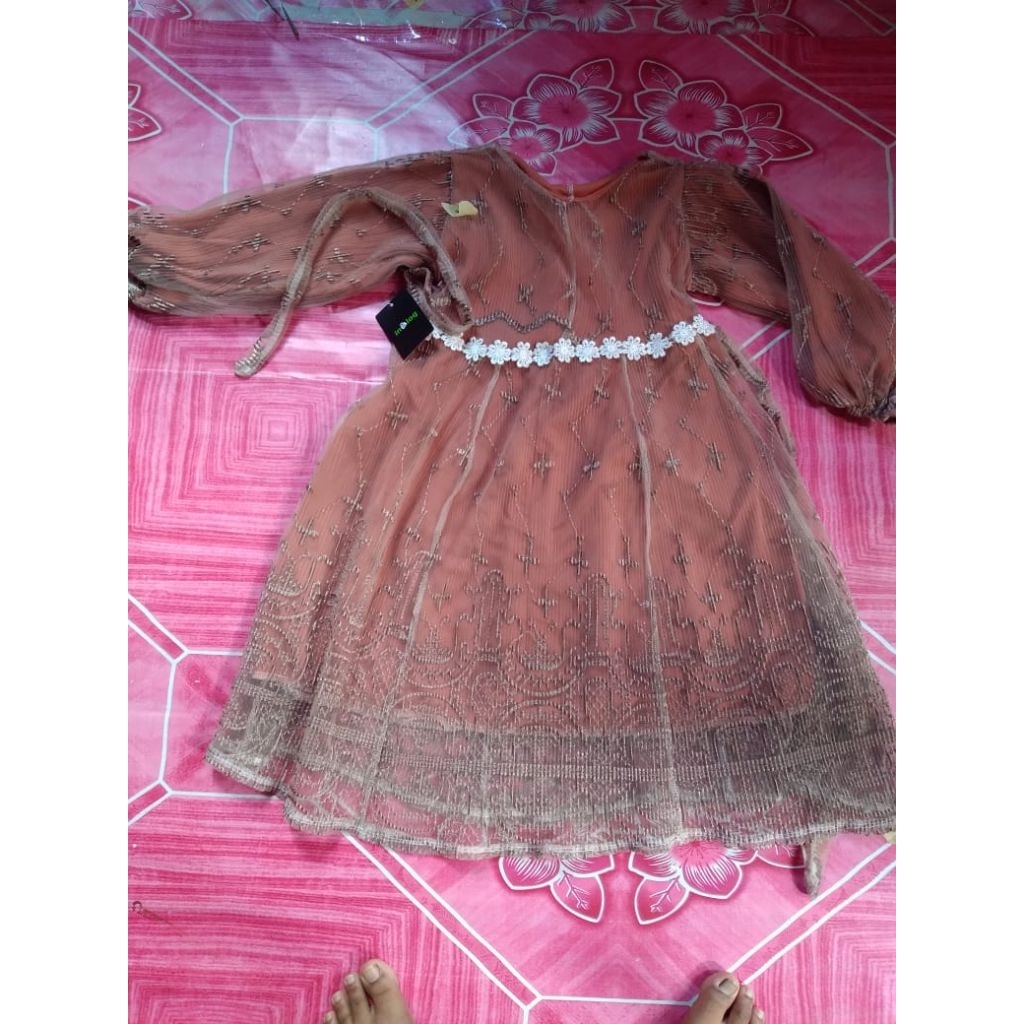 baju gamis brukat plisket anak