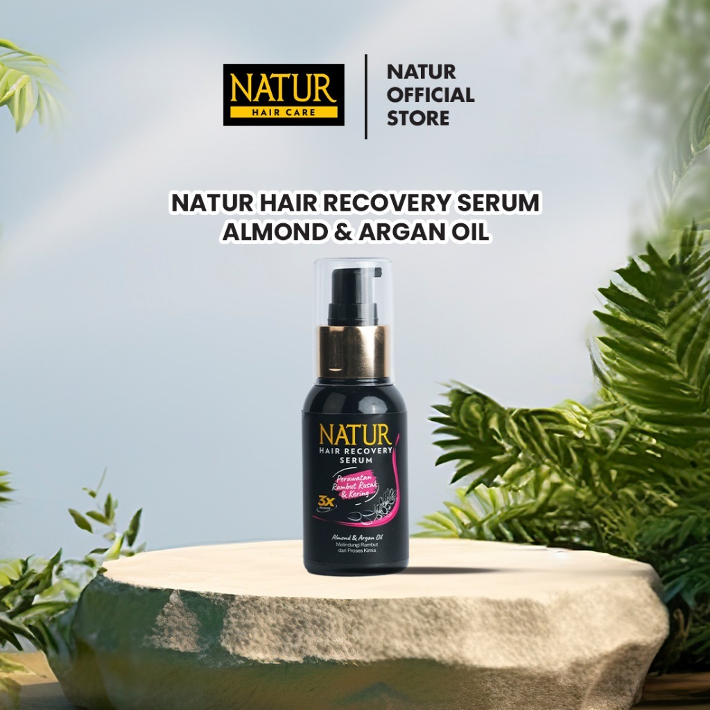 Natur Hair Recovery Serum Almond & Argan Oil 60ml Serum Rambut Rontok Kering Rusak Melembutkan BPOM