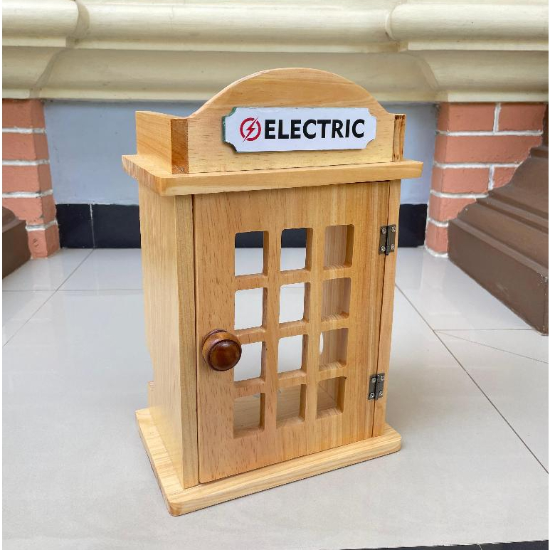 (Walldecor_gallery) Box Meteran Listrik Prabayar Token London Kayu Natural Termurah