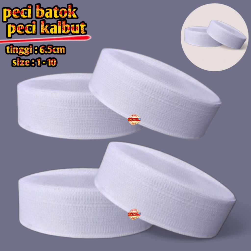 Peci kopiah Songkok haji Batok pendek 6.5cm putih polos bahan Tebal lentur Premium