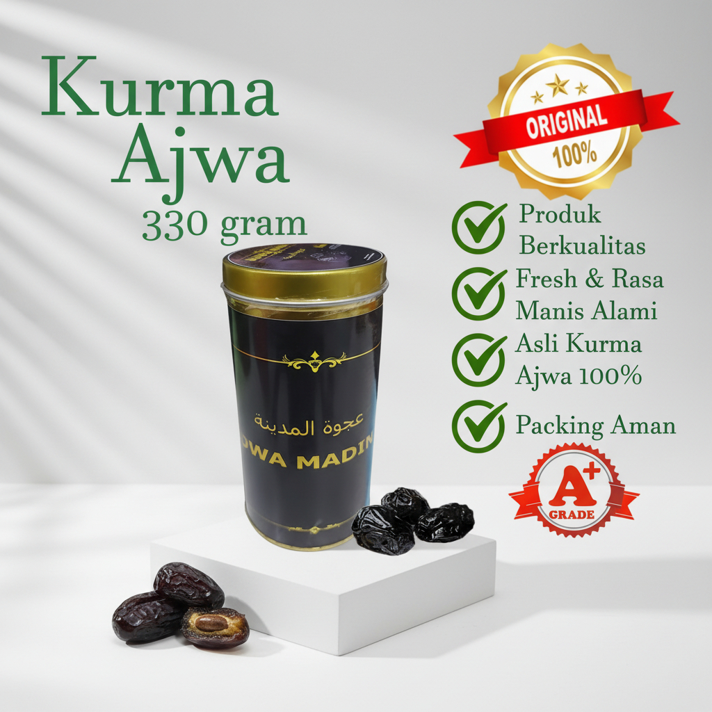 Kurma Ajwa 1Kg Lembut Kemasan Kaleng Duha Dates / Azwa Ajwah Kurma Nabi Empuk 100% Asli Madinah