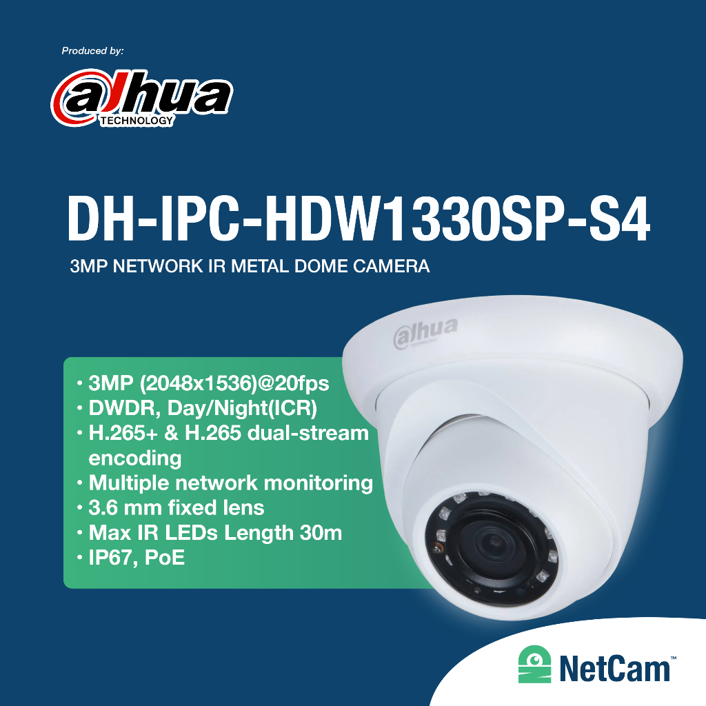DAHUA INDOOR IP CCTV DH-IPC-HDW1330SP-S4 3MP INFRARED DOME NETWORK CAMERA (SECOND DISPLAY)