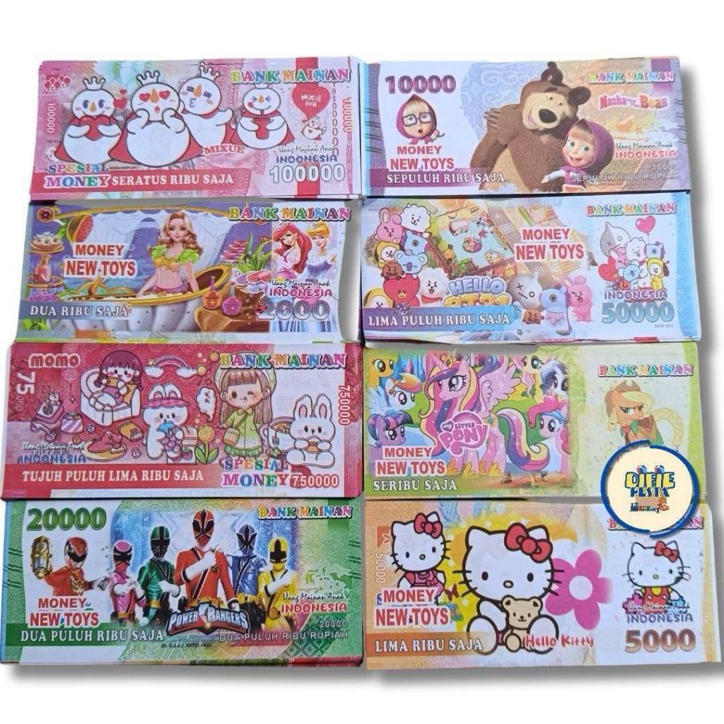 -+1000 lembar uang mainan KARAKTER GAMBAR ( NOMINAL CAMPUR )