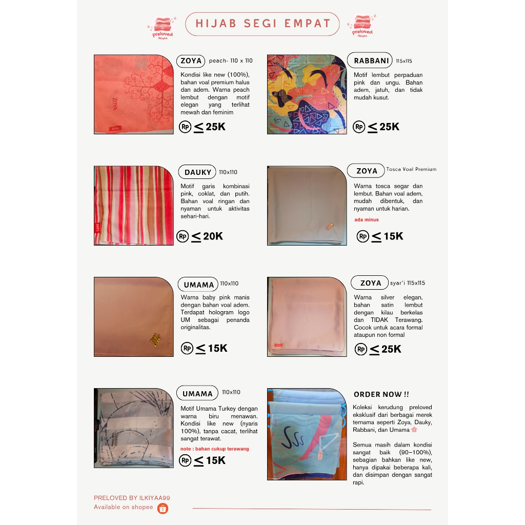 Preloved Hijab  Branded | Kerudung Segiempat Zoya Dauky Rabbani Umama