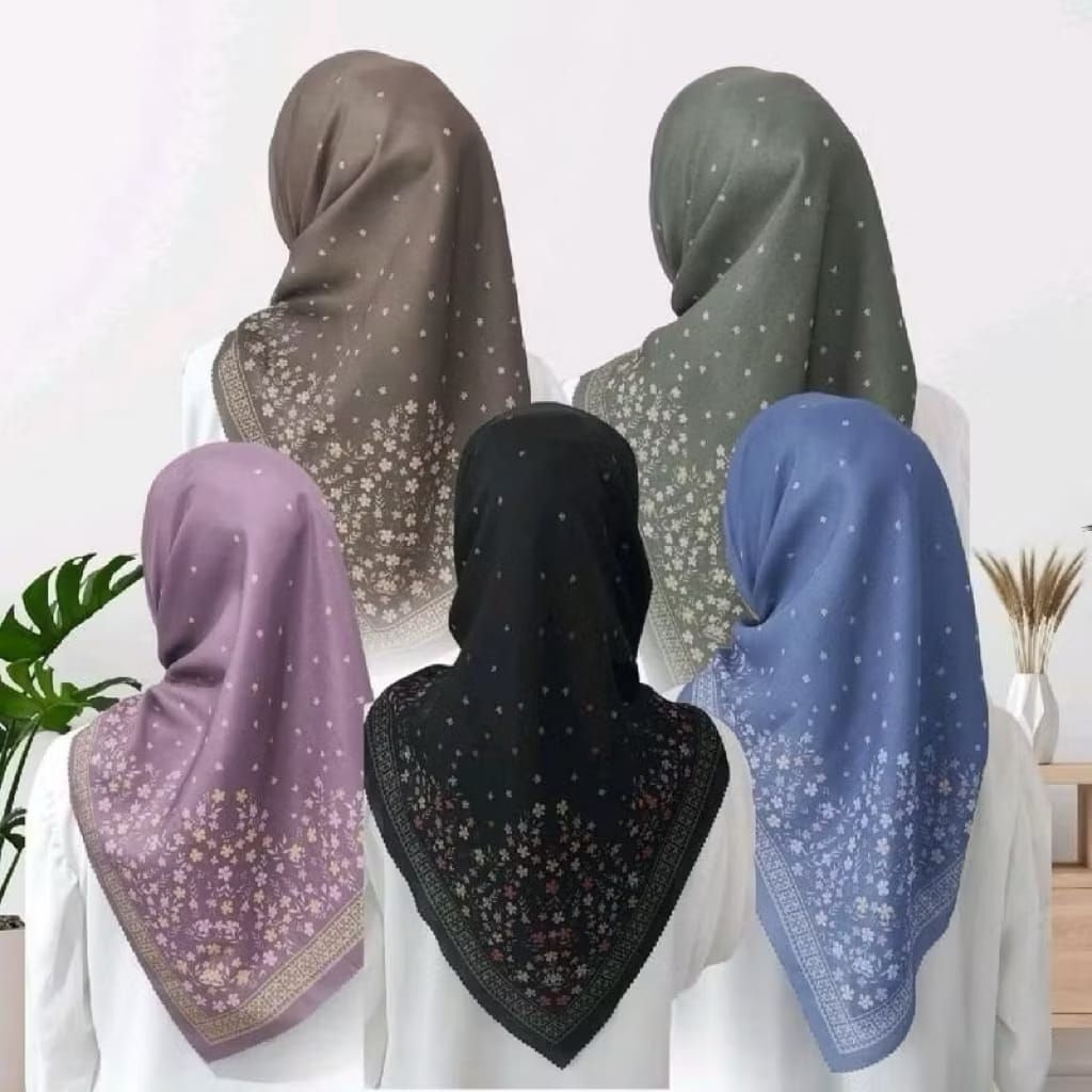 HIJAB SEGIEMPAT VOAL MOTIF BUNGA KECIL DENIM