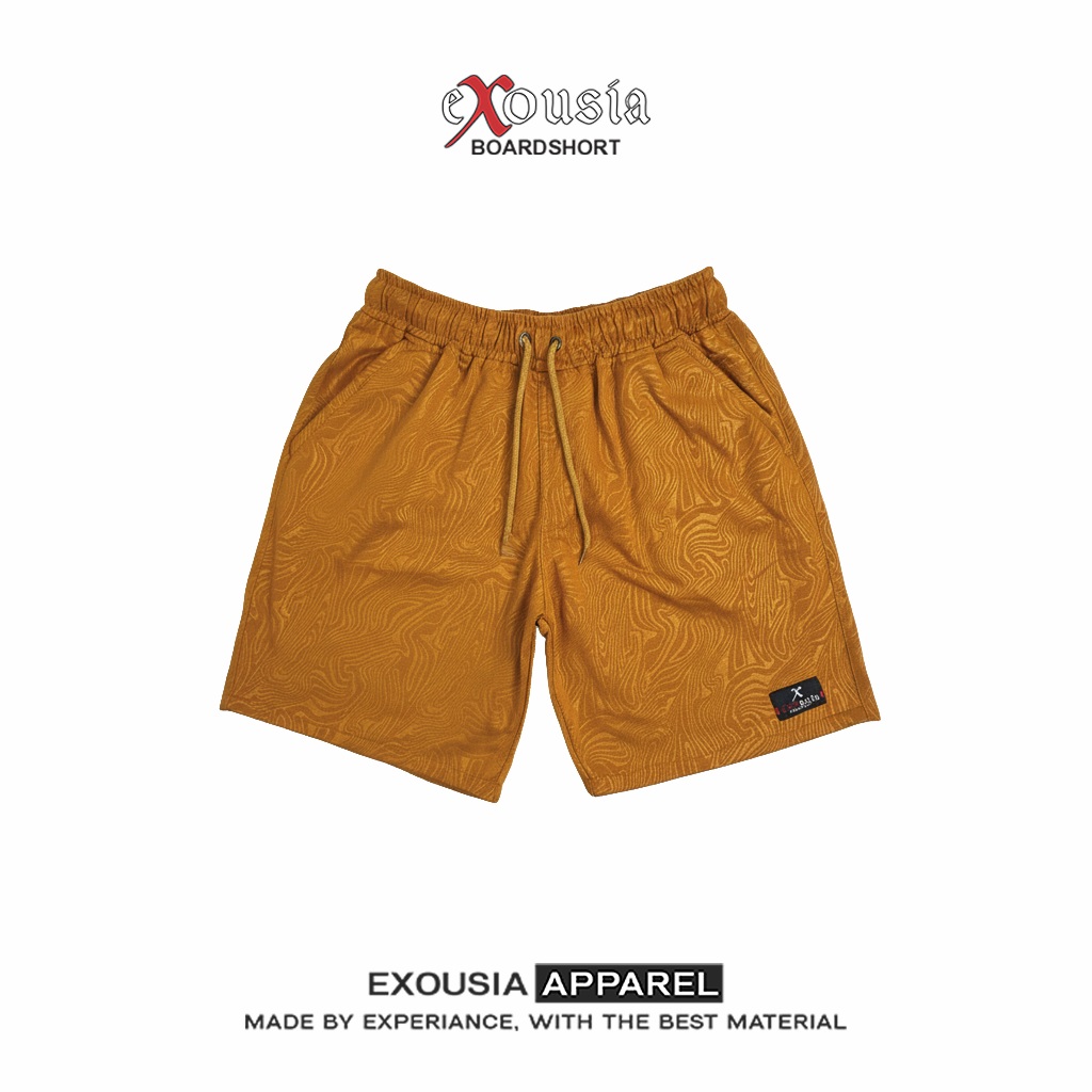 Celana Pendek Boardshort Unisex Fleece Embos Boardshort Santai Pria Wanita Mustard M-XXL