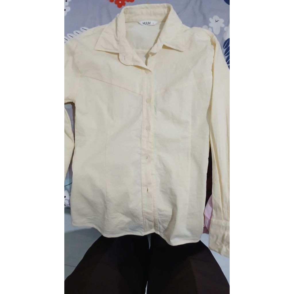 Preloved Baju Tunik Dress Midi Hulm Fitted Shirt Butter Yellow Ukuran L
