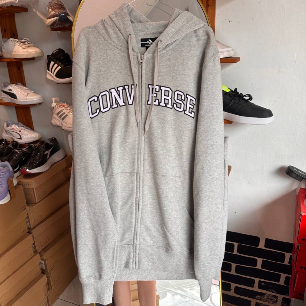 Converse Jaket CONVERSE JACKET ZIPPER TULISAN PRIA MEN GREY ORIGINAL COD PURPLE UNISEX