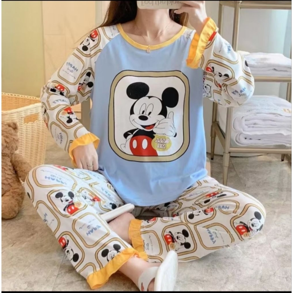 Piyama mickey mouse wanita jumbo baju tidur wanita jumbo karakter mickey mouse