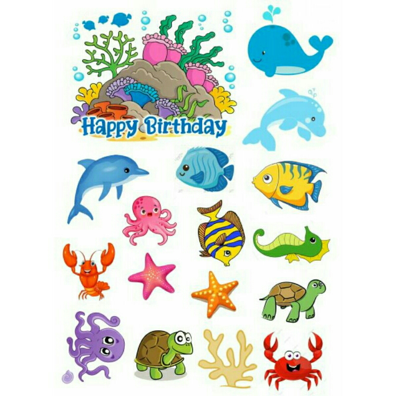 Topper DUNIA LAUT | Hiasan Kue Tema DUNIA LAUT Custom Nama | Topper Ikan Laut