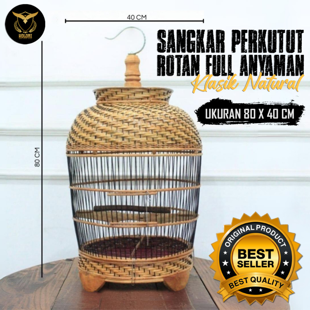 SANGKAR PERKUTUT ROTAN ANYAMAN FULL KLASIK NATURAL | Kandang Burung Kutut Premium Kokoh Berkualitas
