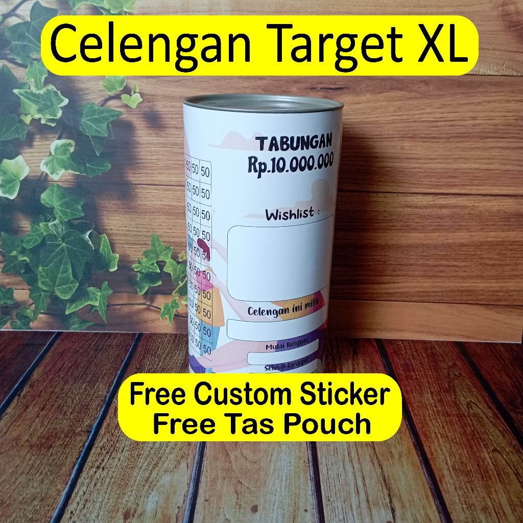 Celengan Target XL Jumbo Besar Buka Tutup Permanen Free Custom Sticker Stiker Tabungan Calengan Cela