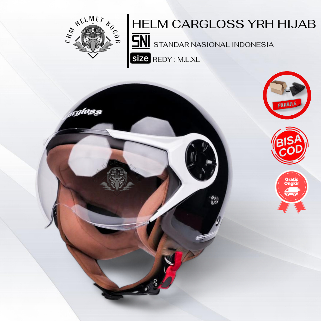 HELM CARGLOSS YRH HIJAB DEEP BLACK | HITAM GLOSSY ORIGINAL