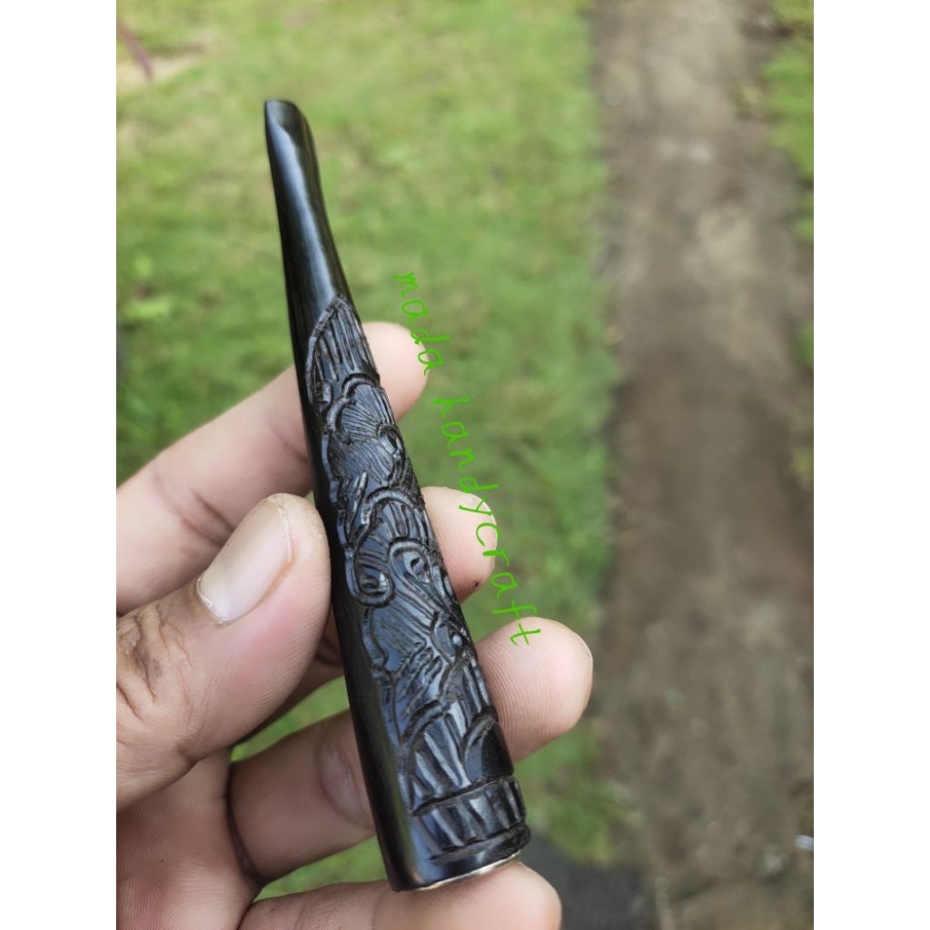 Once pipa rokok kayu kelor hitam ukiran 12cm