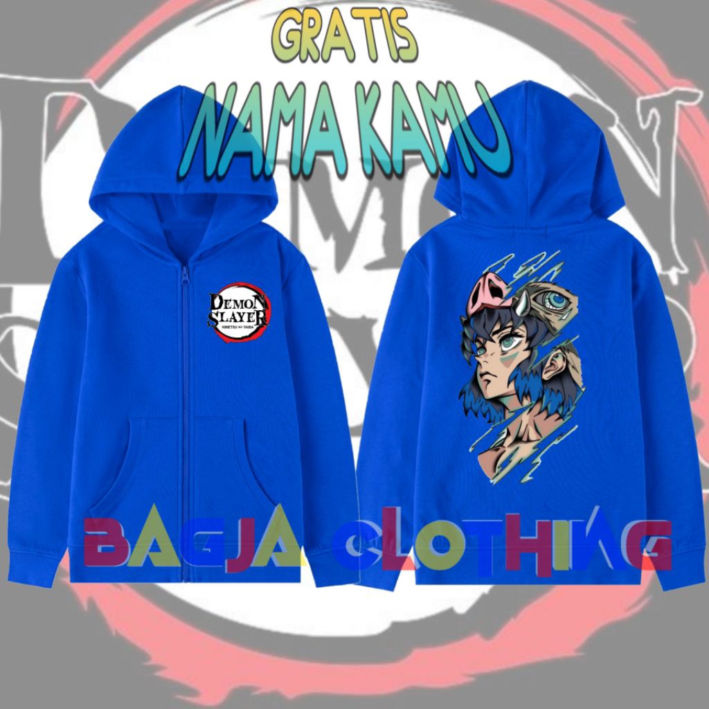 Hoodie Zipper resleting anak demon slayer hashibira inosuke