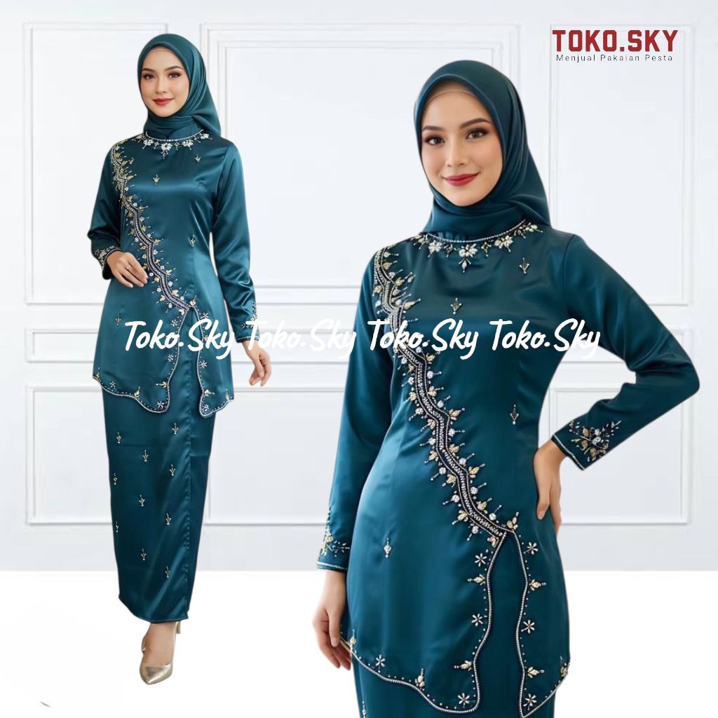 { Toko.Sky } Setelan Tunik Gemini Payet/Setelan Kebaya Kurung Melayu/Setelan Tunik Yokohama Silk Pre