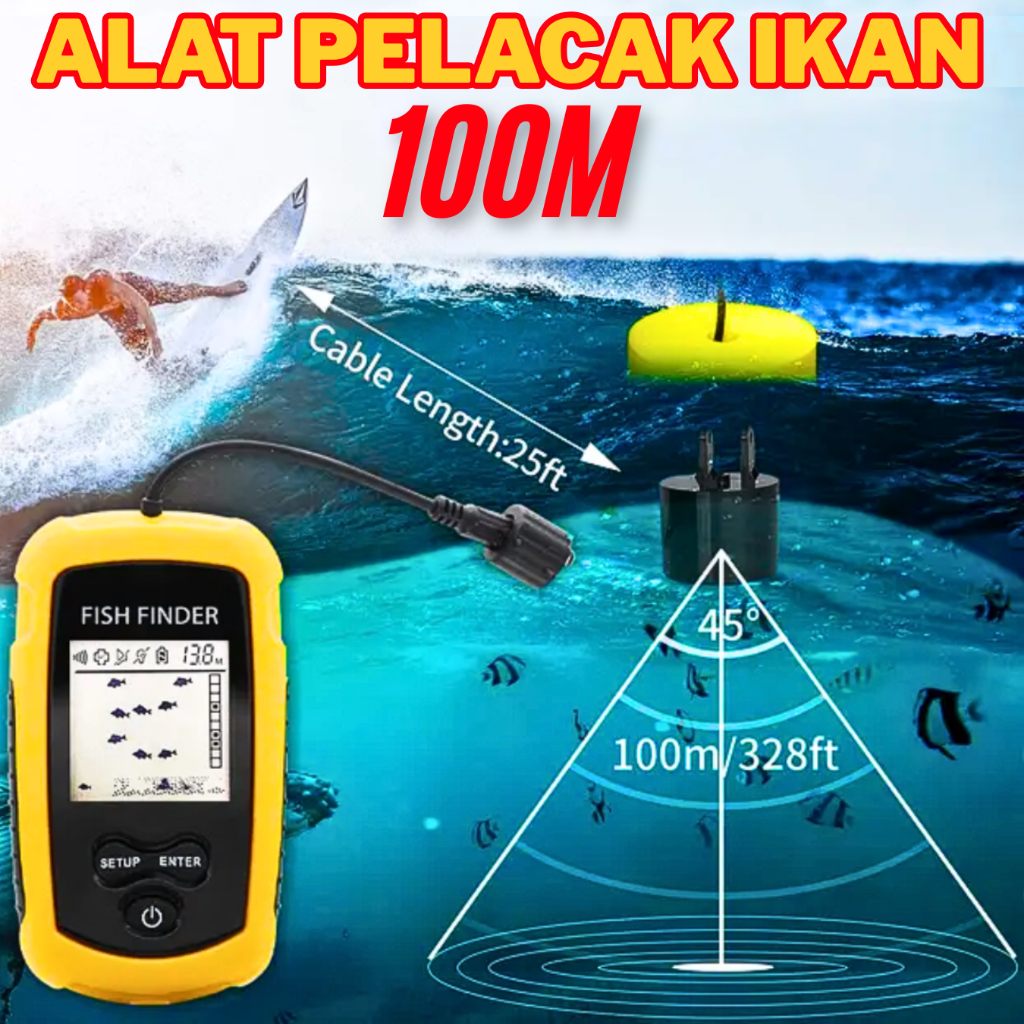 PROMO Alat Pelacak Ikan Pintar di laut Sonar Fish Finder Cable Display kedalaman 100 meter TL8